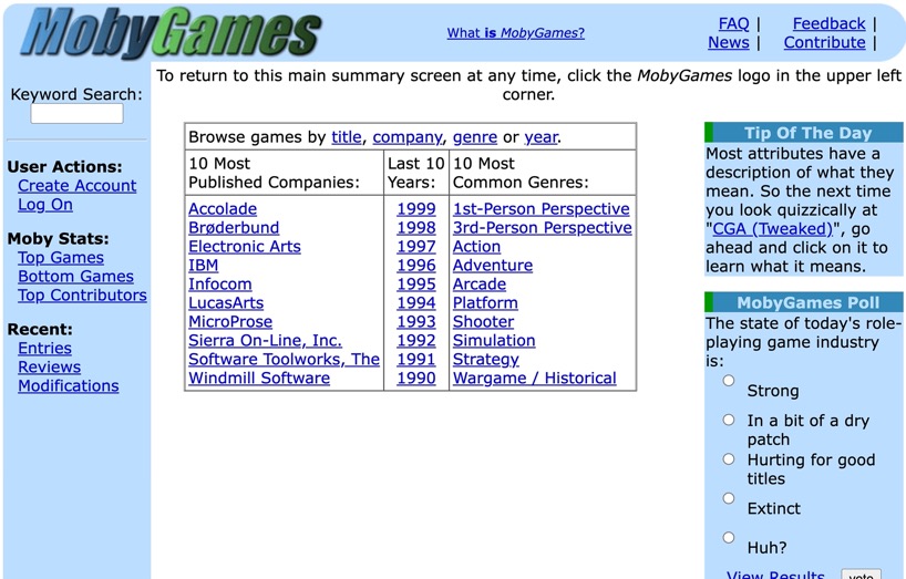 MobyGames-Oct99-homepage