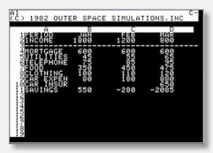 The boss key for 1982 game Bezare brings up a mock spreadsheet like the one here, which breaks down a household budget.