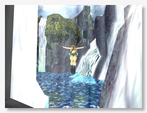 A screenshot of Lara doing a swan dive in Tomb Raider III