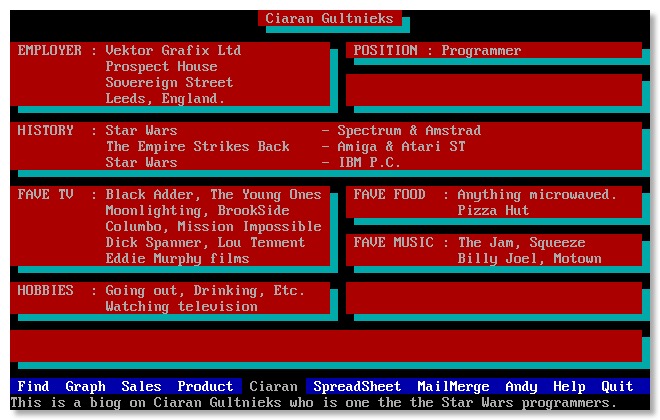 A fake productivity screen for a Star Wars DOS game that players activated at the press of a 