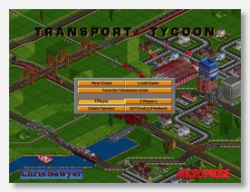 A screenshot of the main menu from Transport Tycoon for DOS